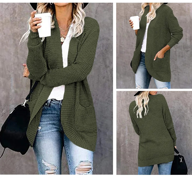 Cardigan long côtelé pour femmes