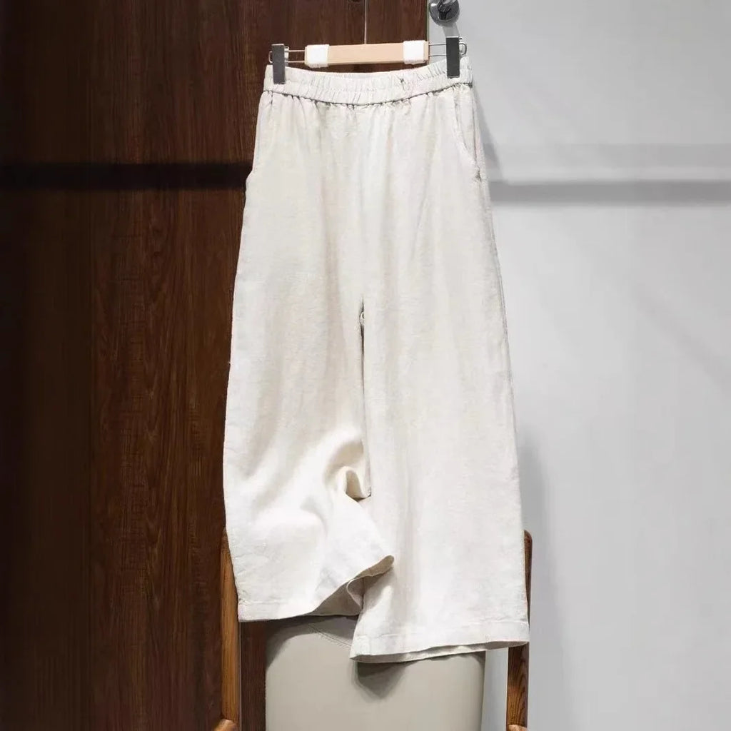 Pantalon amincissant en coton et lin pour femmes