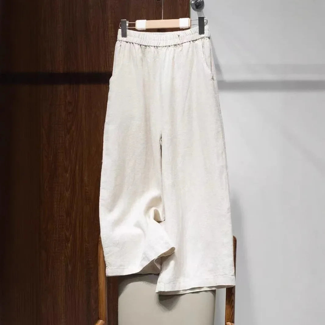 Pantalon amincissant en coton et lin pour femmes