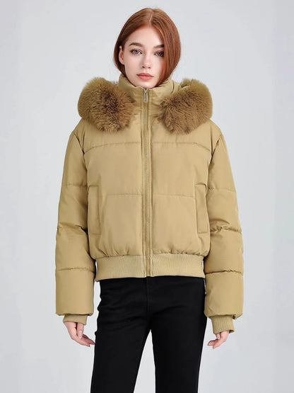 Manteau à Capuche Femme – Col Effet Fourrure