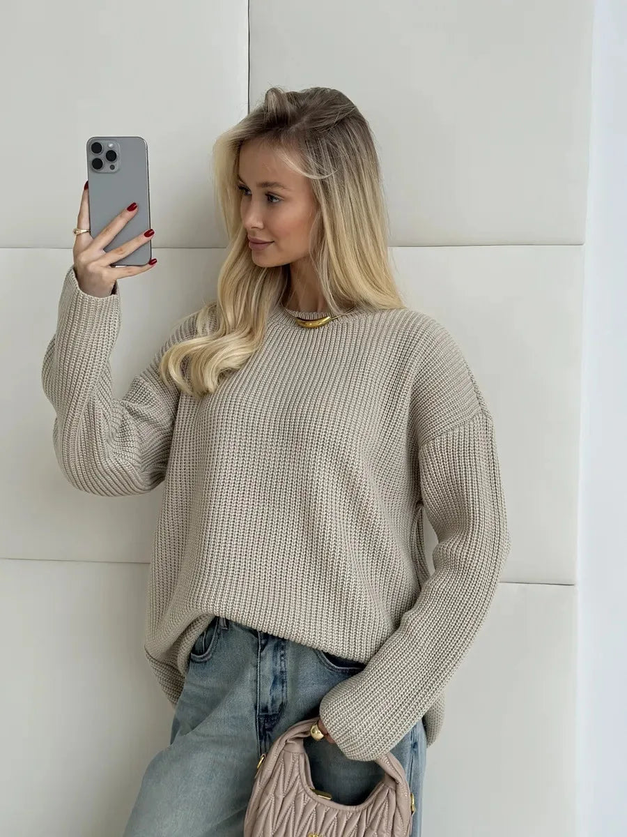 Pull basique tricoté col rond pour femmes