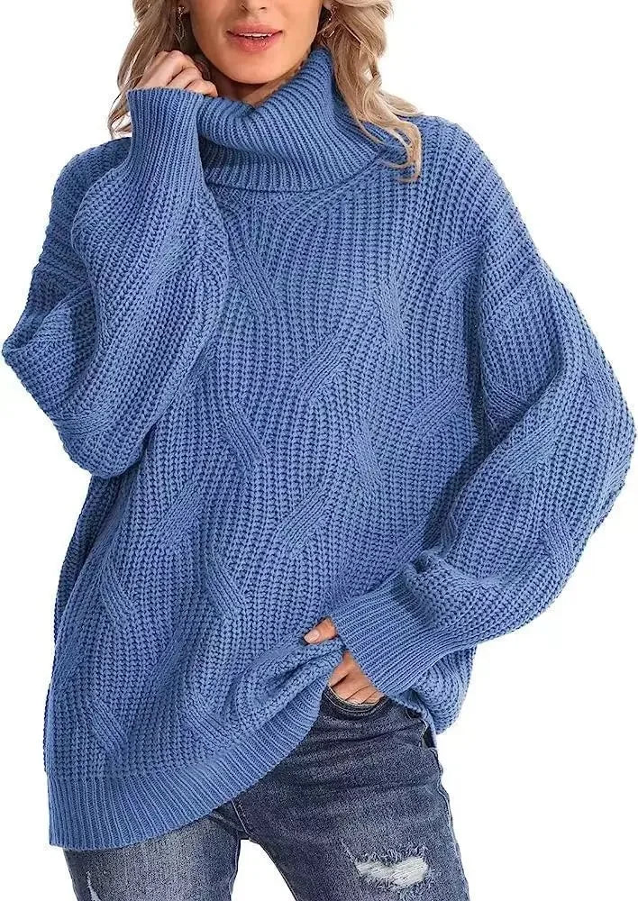 Pull polo ample à col roulé pour femmes