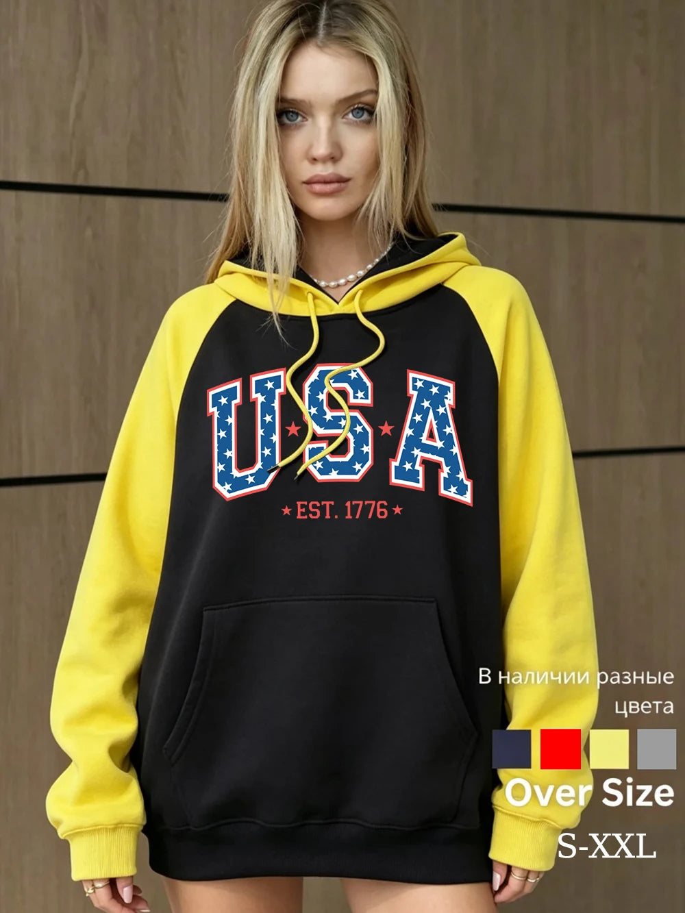 Sweat à Capuche Raglan Femme – Imprimé USA 1776