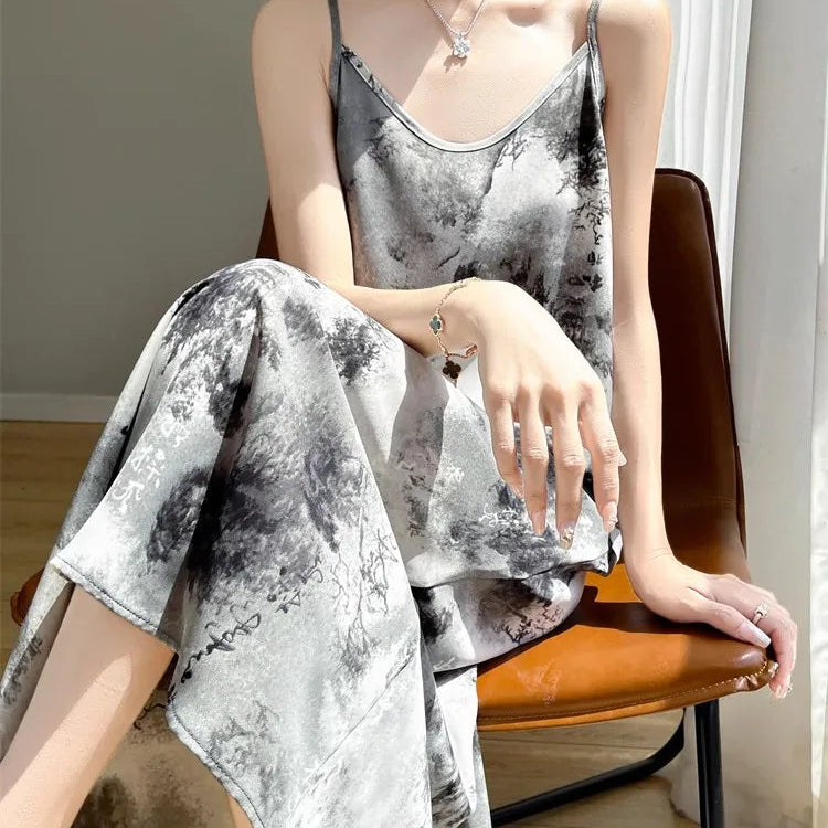 Robe à bretelles en satin à imprimé floral pour femmes