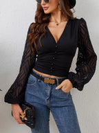 T-shirt en mousseline de soie et dentelle lanterne pour femmes