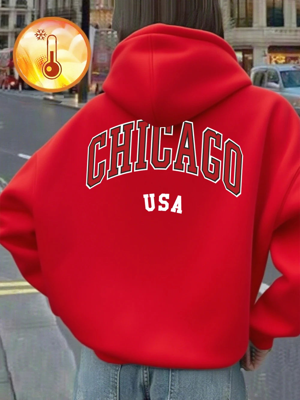 Sweat à capuche imprimé Chicago USA pour femmes