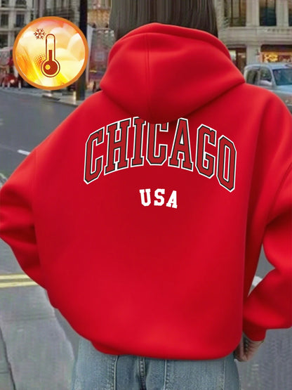 Sweat à Capuche Femme – Imprimé Chicago USA