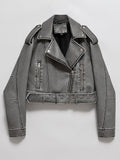 Veste vintage ample lavé en faux cuir pour femmes
