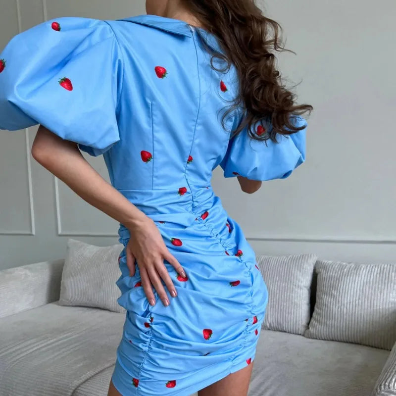 Robe mini à imprimé fraise pour femmes