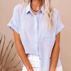 Chemise en coton et lin et manches courtes pour femmes