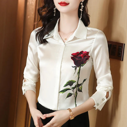 Chemise Blanche Femme – Manches Longues et Imprimé