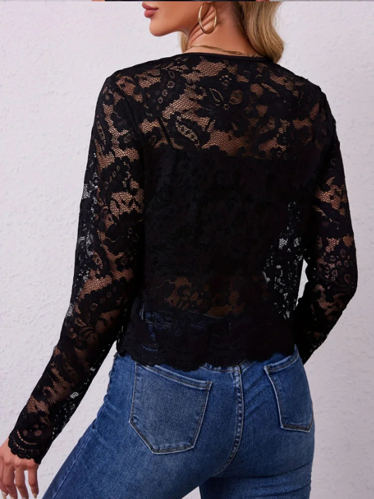 Chemisier en Dentelle Fleurie Femme – Manches Longues