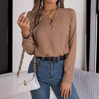 Chemise élégante à manches longues et col en V pour femmes