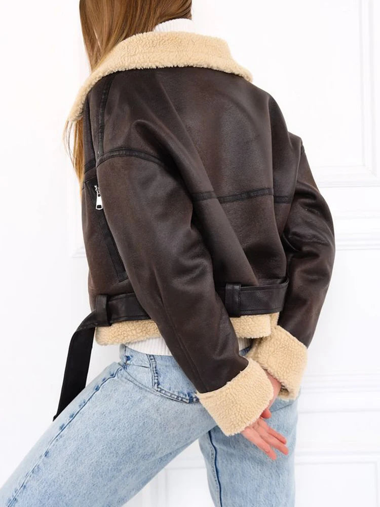 Manteau en fausse fourrure d'agneau pour femmes