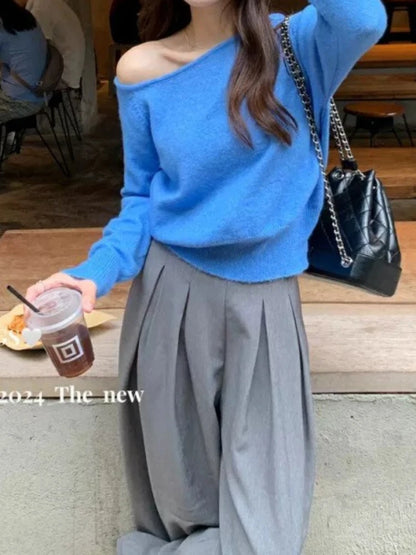 Haut Court en Maille Femme – Coupe Ample et Épaules Tombantes