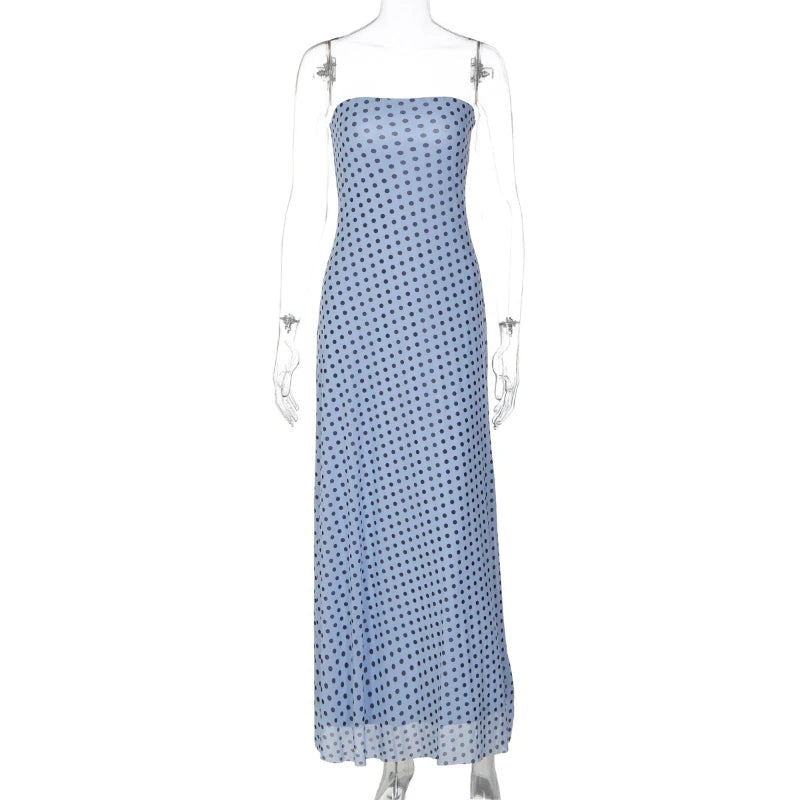 Robe longue bustier à pois, sans manches pour femmes