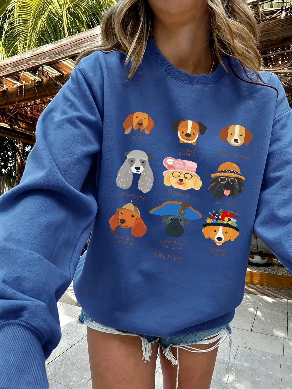 Sweat-shirt à capuche imprimé tête de chien pour femmes