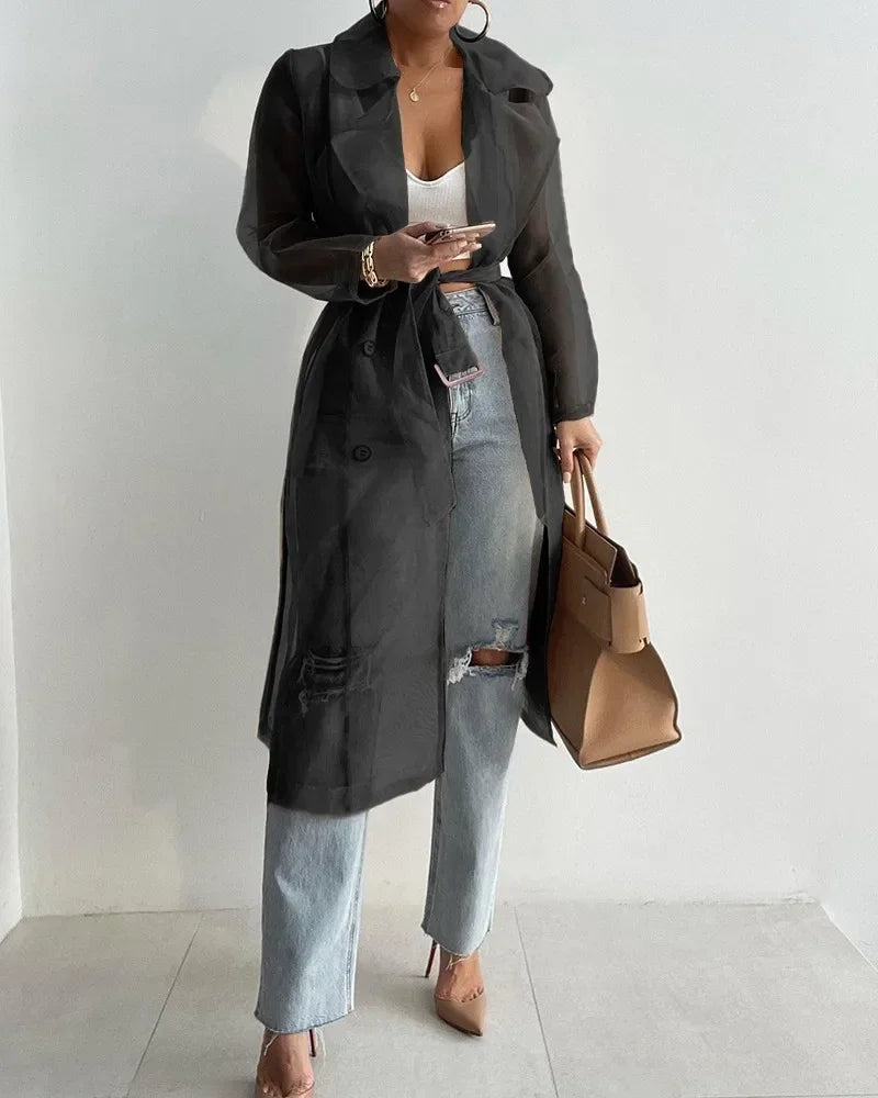 Manteau boutonné à manches longues pour femmes