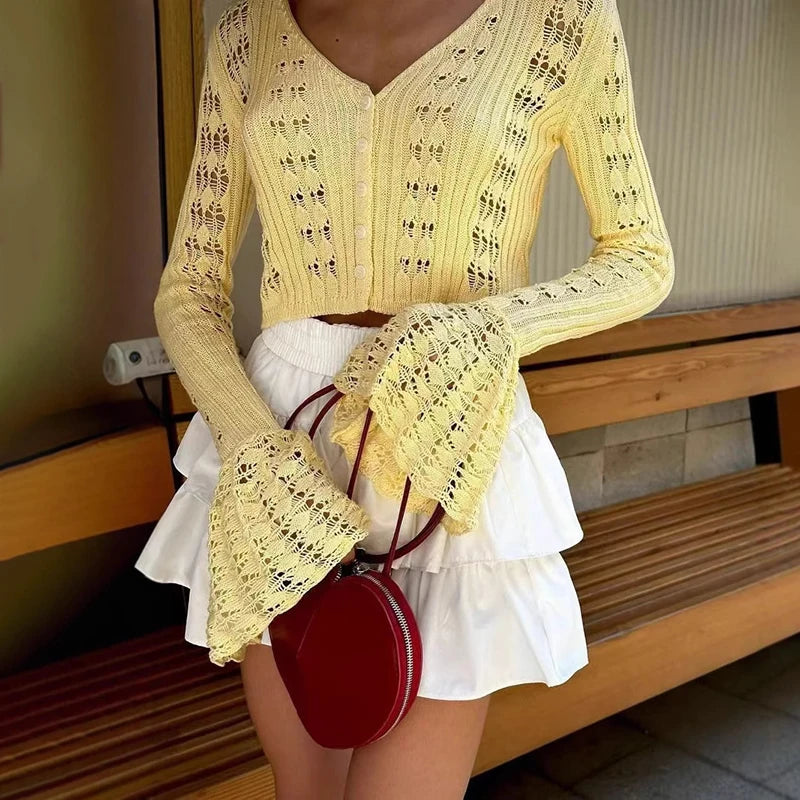 Cardigan tricoté ajouré pour femme
