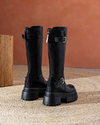 Bottes hautes en cuir véritable à fermeture éclair pour femmes