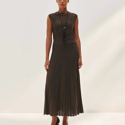 Robe Longue Femme – Maille Unie et Plissée