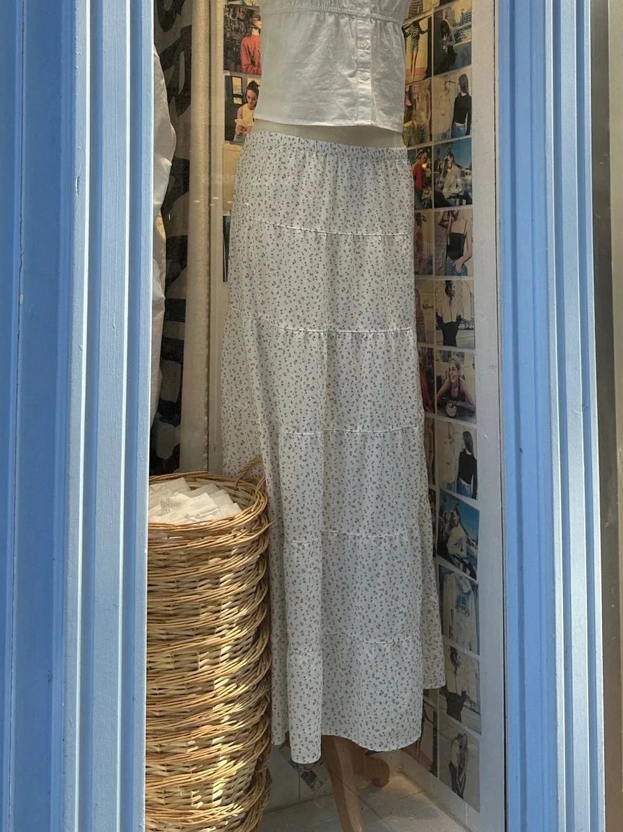 Jupe longue en coton à fleurs roses pour femmes