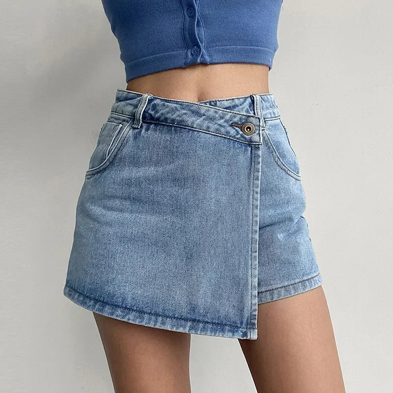 Jupe en jean taille haute irrégulière pour femmes