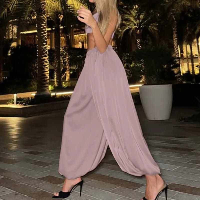Ensemble haut court à bretelles spaghetti et pantalon large pour femmes