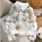 Veste en jean brodée de diamants pour femmes