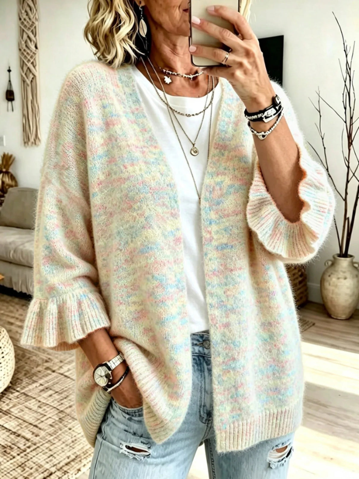 Cardigan Léger Femme – Maille Douce et Volants