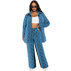 Ensemble 2 pièces chemise en jean à manches longues et pantalon large pour femmes