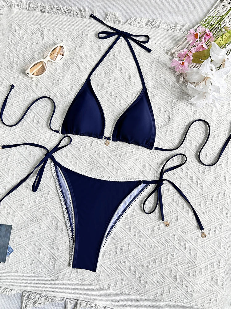 Maillot de bain deux pièces string à lacets et imprimé floral pour femmes