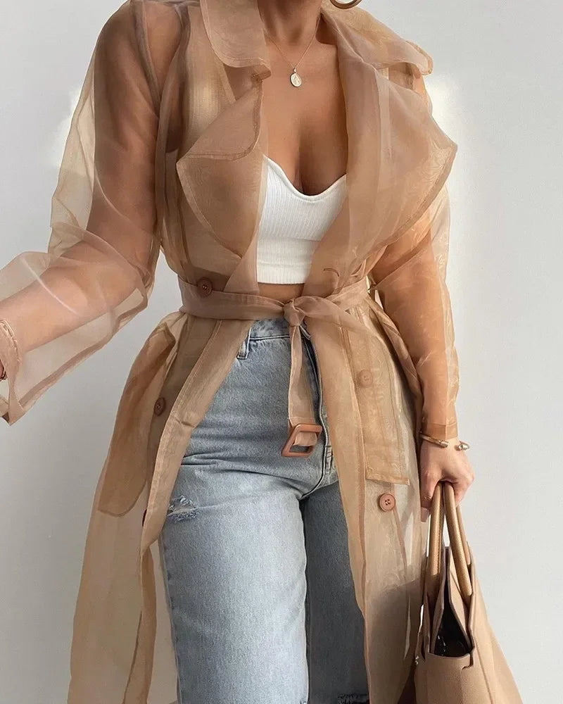 Manteau boutonné à manches longues pour femmes