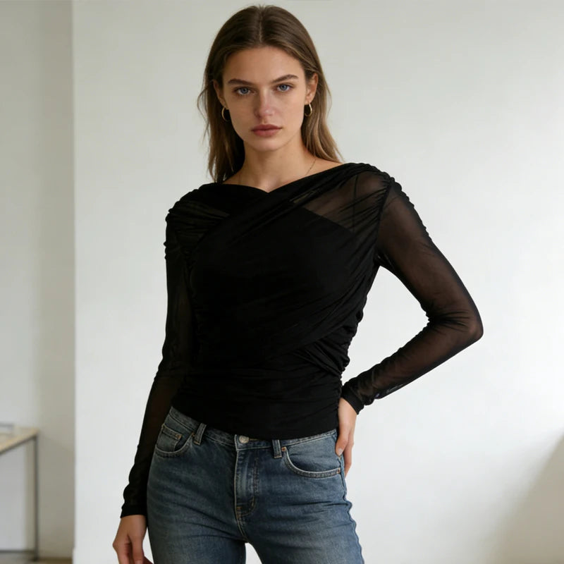 T-shirts transparent à manches longues pour femmes