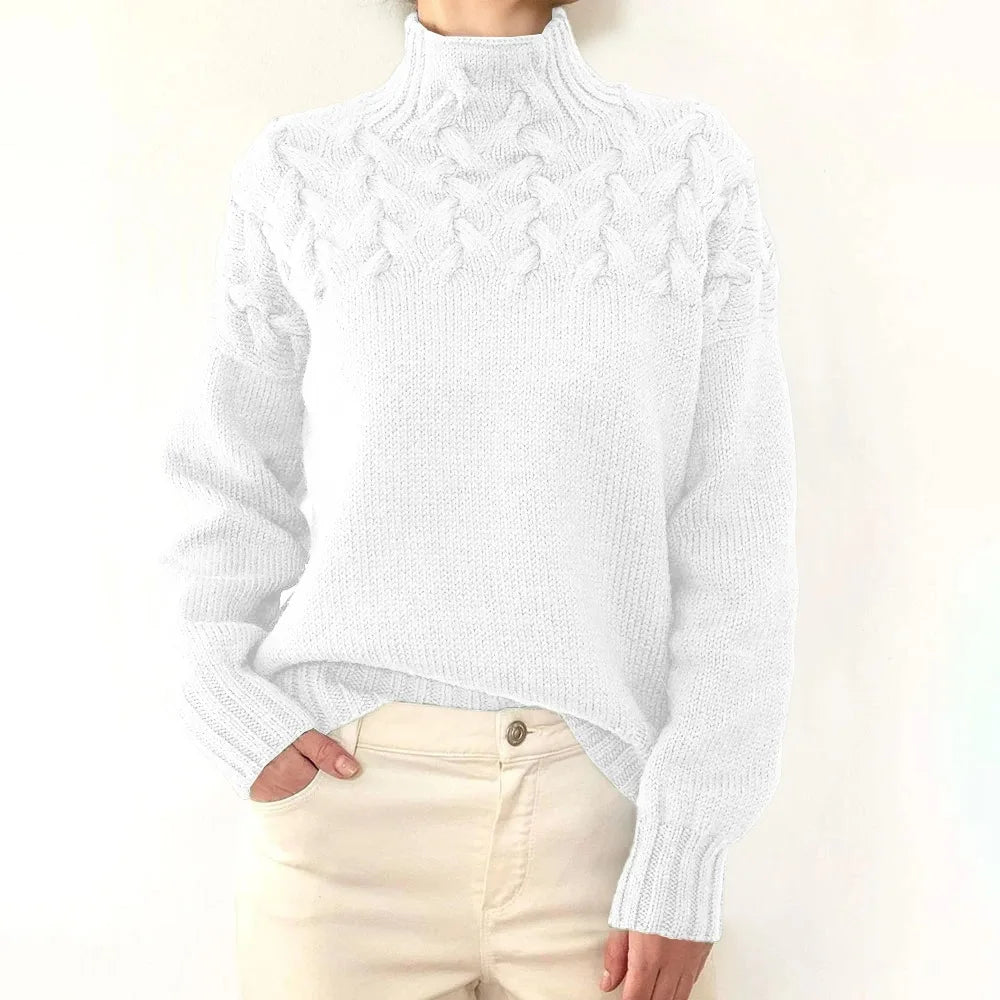 Pull Ample Femme – Maille Torsadée et Col Roulé