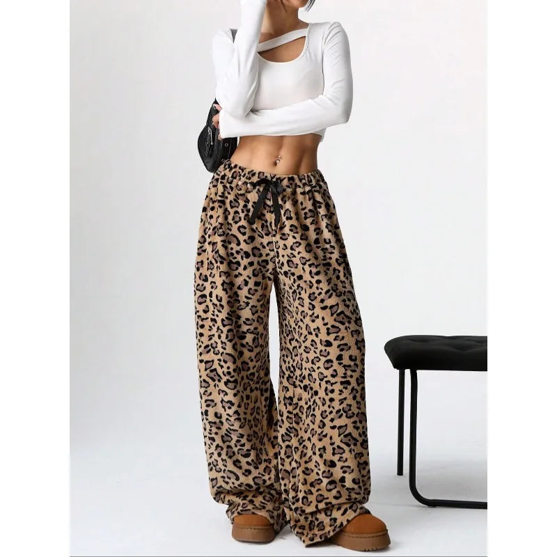 Pantalon large à imprimé léopard pour femmes