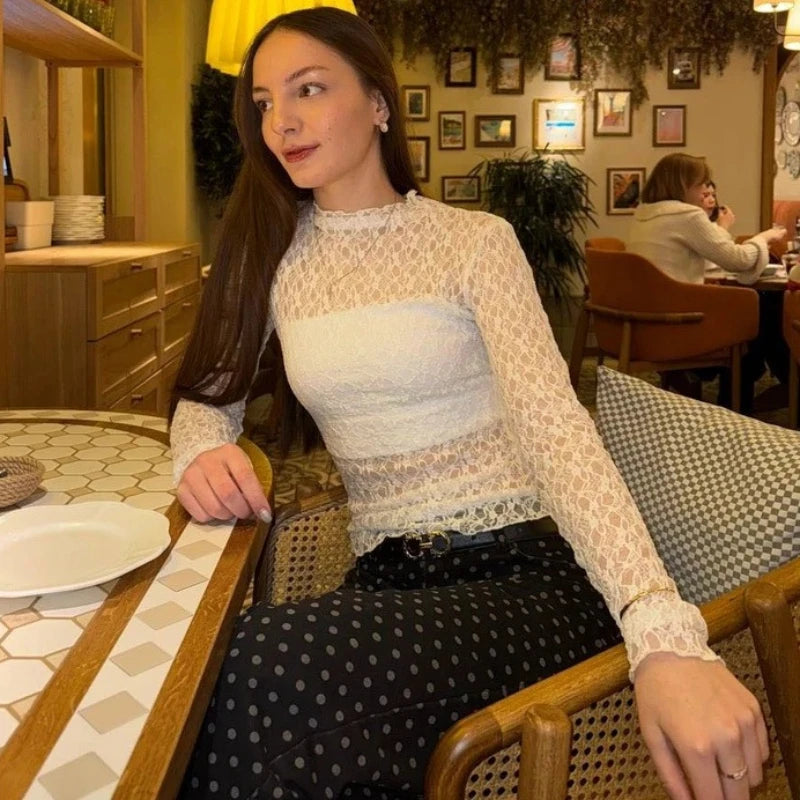 T-shirt sexy en résille transparente pour femmes
