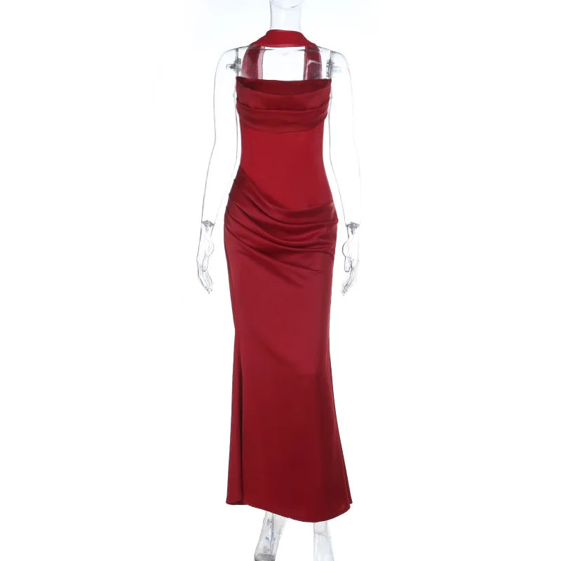 Robe longue plissée dos nu pour femmes