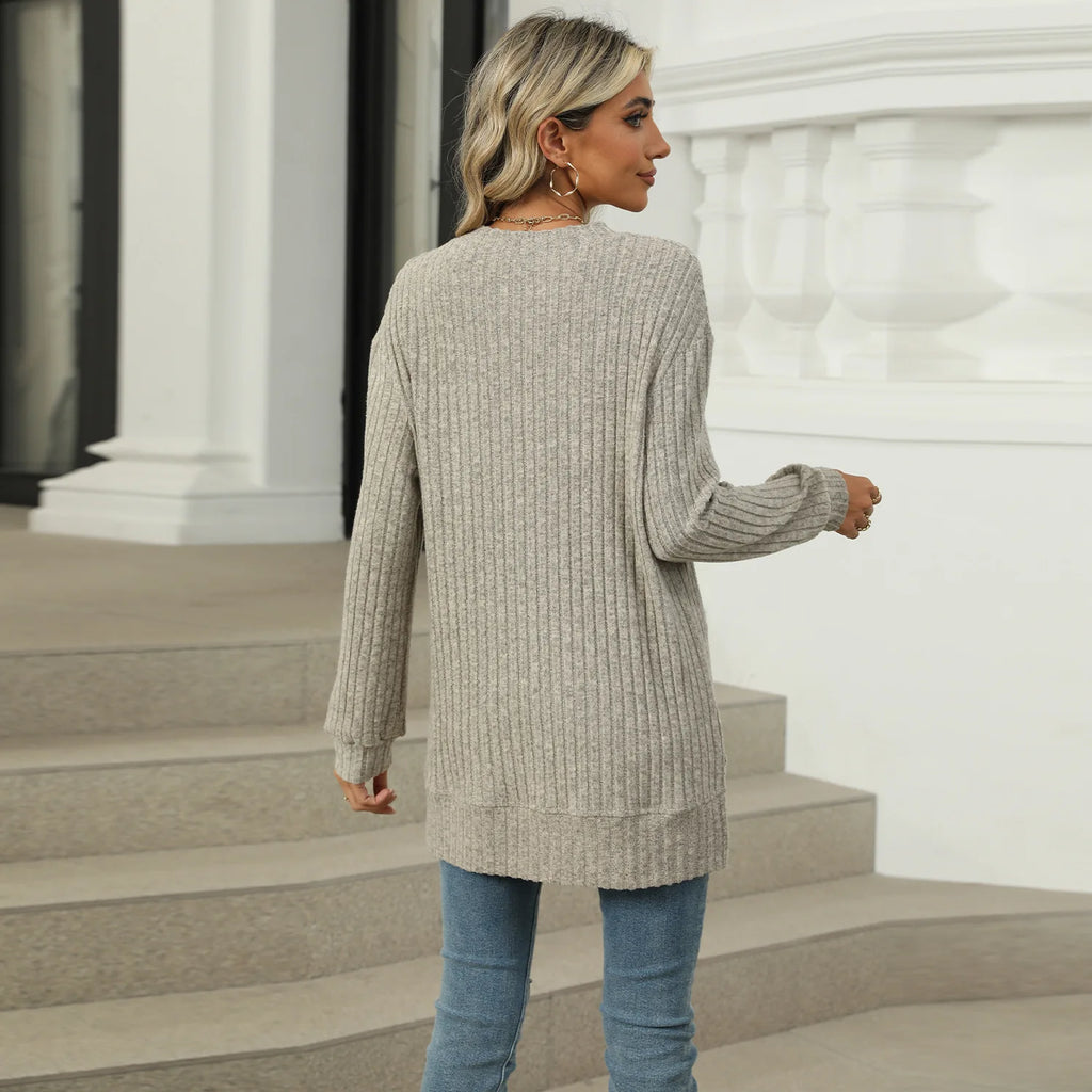 T-shirt à manches longues fendu pour femmes
