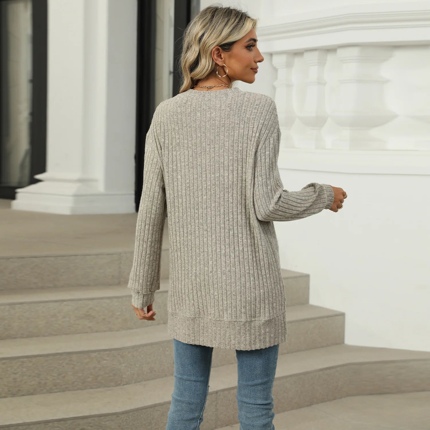 T-shirt à manches longues fendu pour femmes