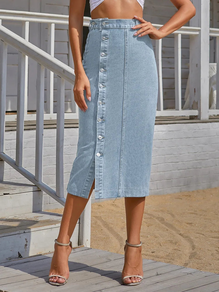 Jupes longues en Denim taille haute décontractée moulante pour femmes