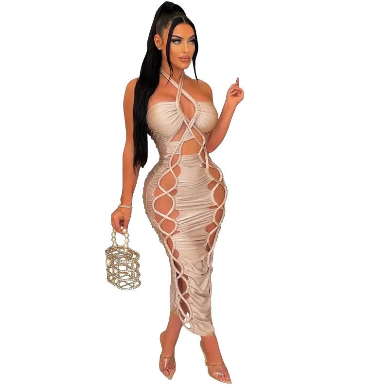 Robe moulante verte à col licou pour femmes