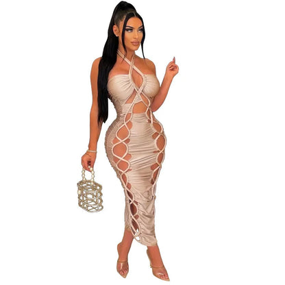 Robe Moulante Verte Femme – Col Licou