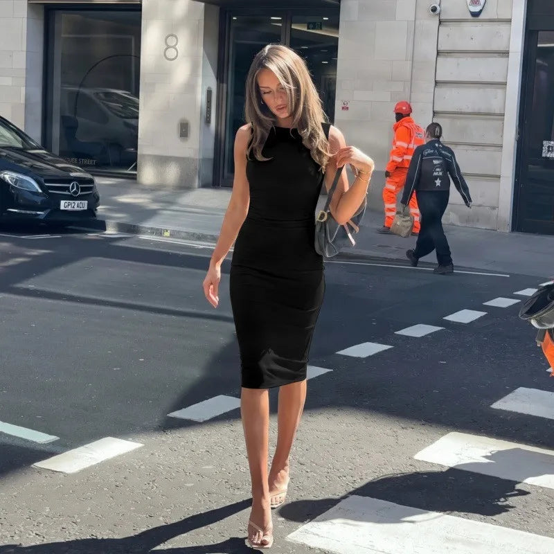 Robe Fourreau Femme Unie Sans Manches