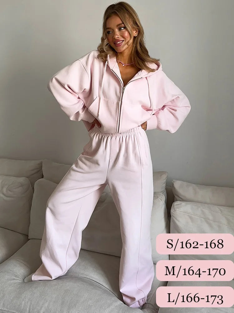 Ensemble deux pièces survêtement avec fermeture éclair et pantalon pour femmes