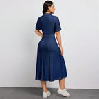 Robe longue en jean à simple boutonnage et col cranté pour femmes