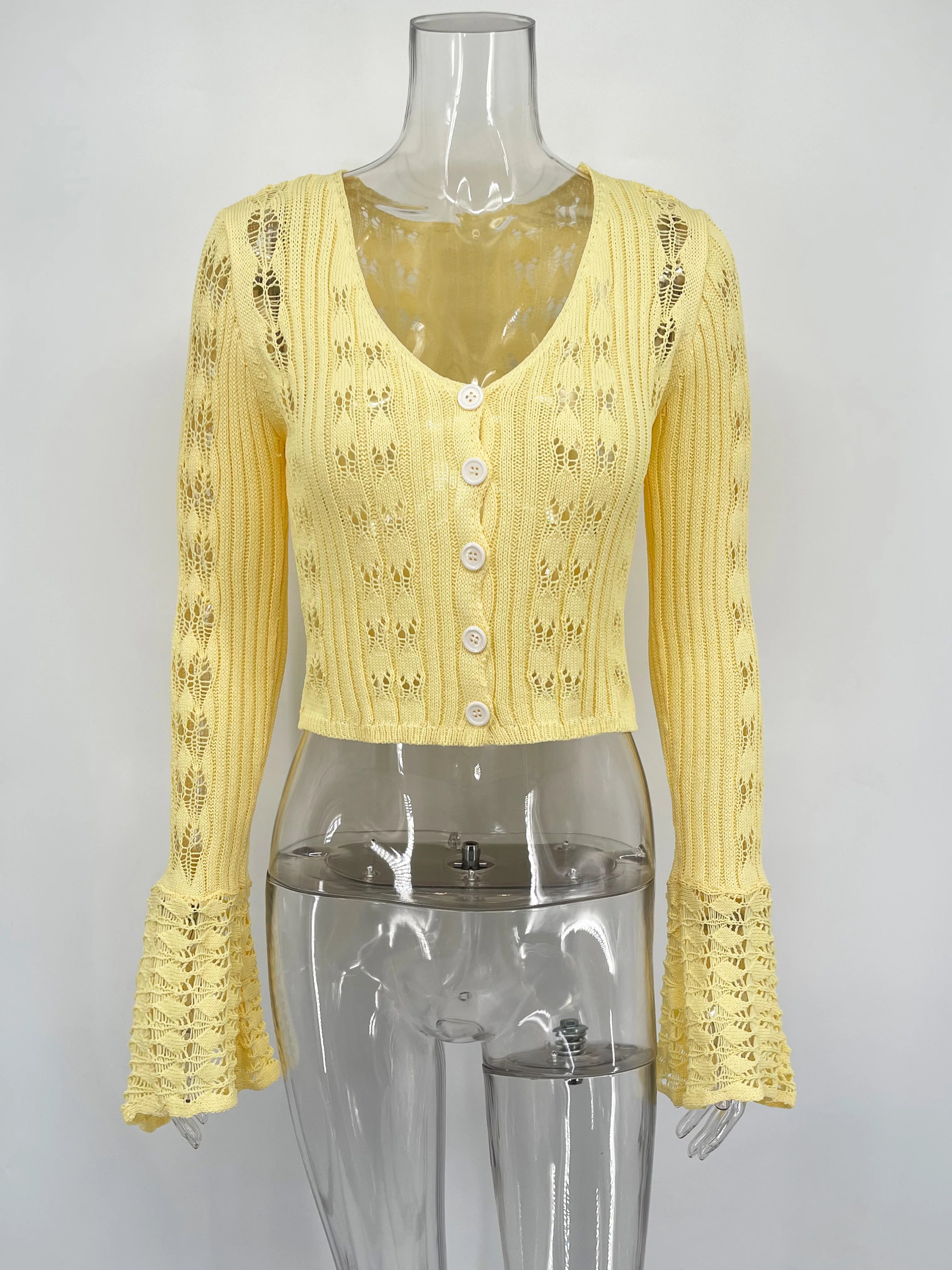 Cardigan tricoté ajouré pour femme