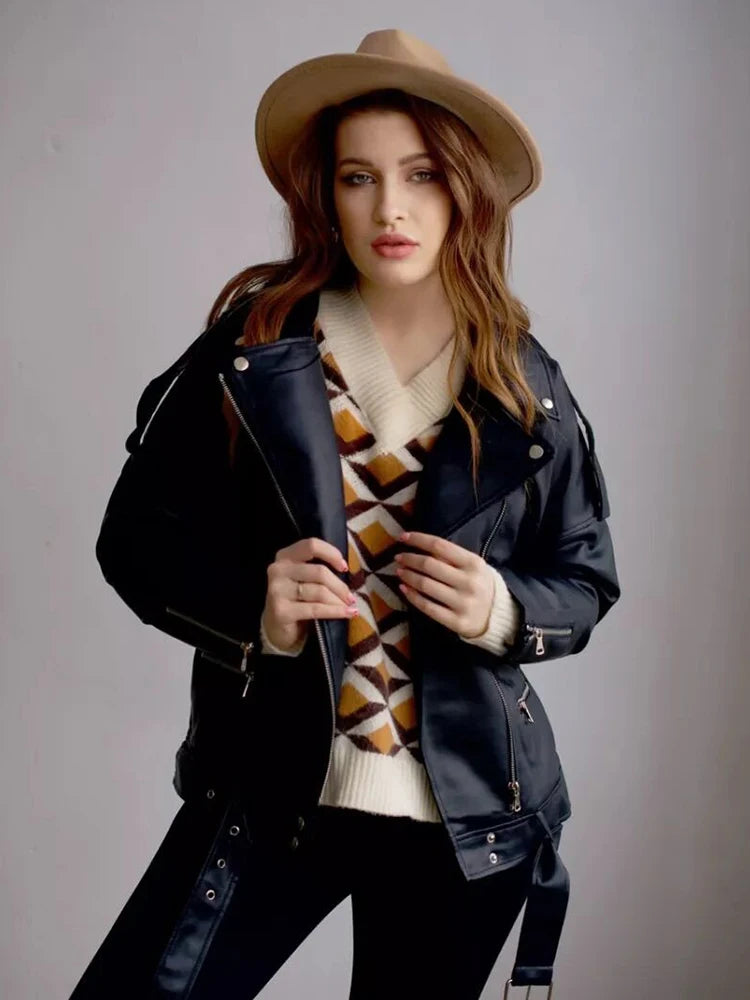 Veste en similicuir PU femme noir pour femmes