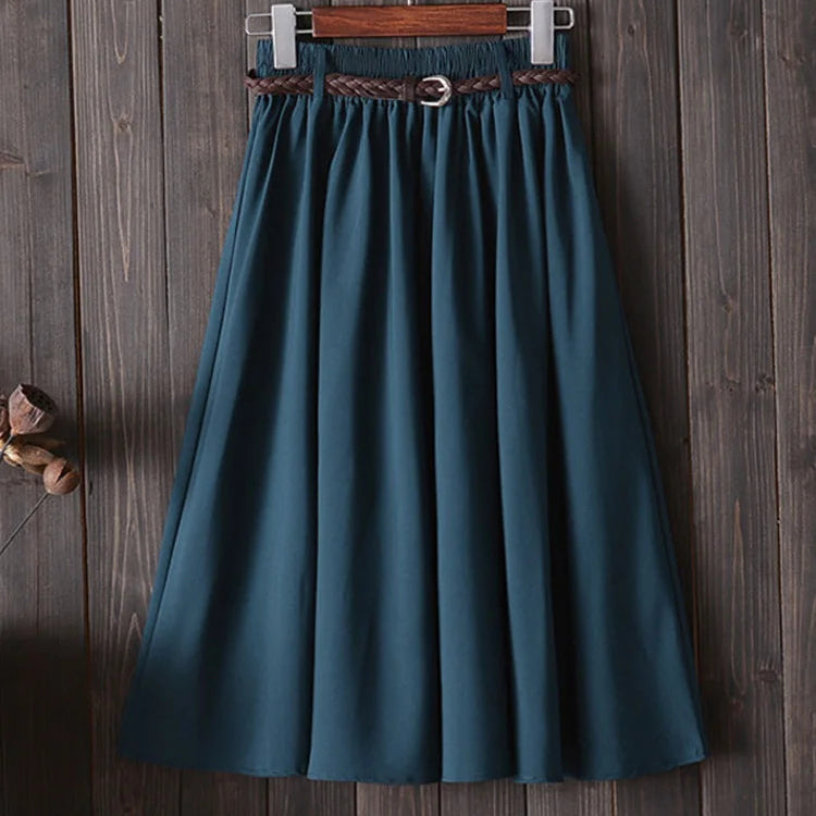 Jupe mi-longue plissée avec ceinture pour femmes