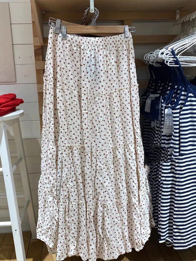 Jupe longue en coton à fleurs roses pour femmes